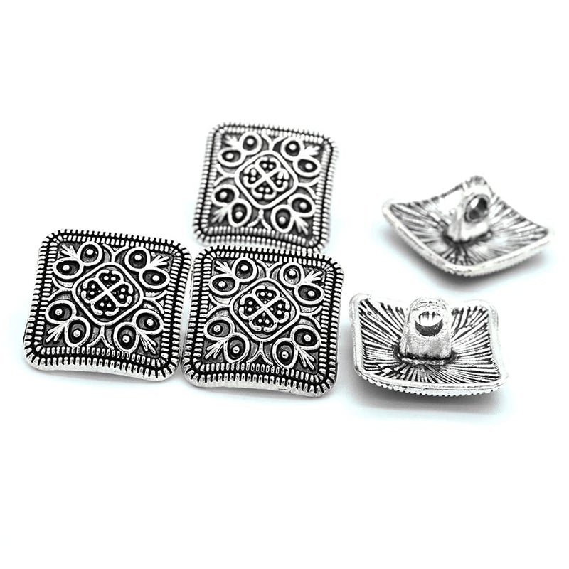 vingol 6 PCS Antique Silver Flower Decorative Metal Buttons for Sewing Crafts Clothes Decoration (Square Silver 13mm) - Image 3